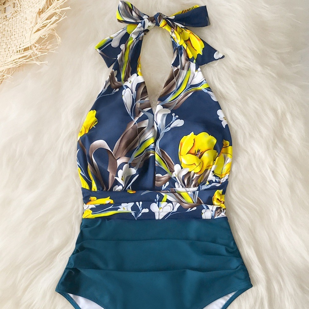 Ruched tummy control one piece swimsuit